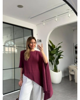 BORDO MODAL PELERİNLİ BLUZ 8789