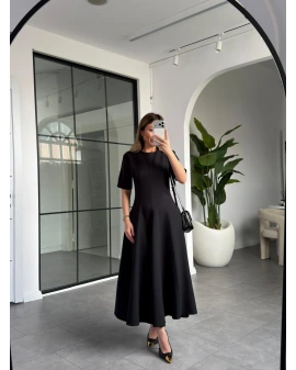 SİYAH GODELİ MİDİ ELBİSE 05174