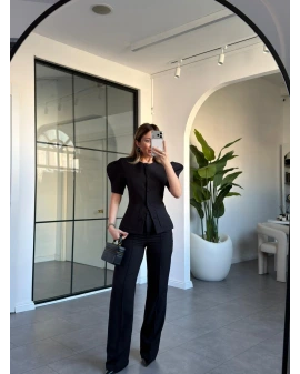 SİYAH BALON KOL VATKALI CEKET PANTOLON TAKIM 5152