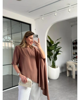 KAHVE MODAL PELERİNLİ BLUZ 8789