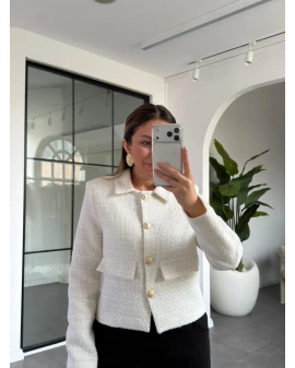 EKRU TÜVİT GOLD DÜĞMELİ KISA CEKET