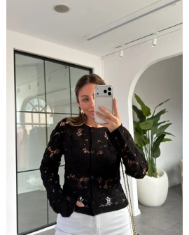 SİYAH TASARIM DANTEL HIRKA 7887