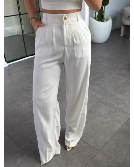 BEYAZ GOLD DÜĞMELİ PİLELİ PALAZZO PANTOLON