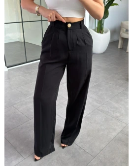 SİYAH GOLD DÜĞMELİ PİLELİ PALAZZO PANTOLON