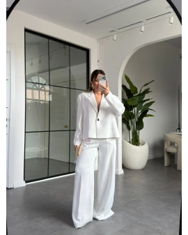 BEYAZ TEK DÜĞMELİ CEKET PANTOLON TAKIM 9489