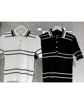 SİYAH ÇİZGİLİ KISA KOLLU TRİKO