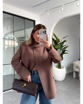 KAHVE HAKİM YAKA BLAZER CEKET 9714