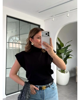 SİYAH KISA KOL TRİKO BLUZ