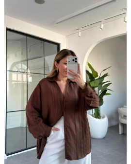 KAHVE TRANSPARAN GÖMLEK 4914