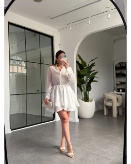 BEYAZ TASARIM VOLANLI ELBİSE 12417