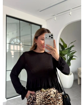 SİYAH ETEKLİ TRANSPARAN BLUZ 14385