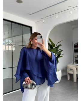 LACİVERT UÇUŞAN PELERİN BLUZ 5026