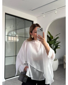 BEYAZ UÇUŞAN PELERİN BLUZ 5026