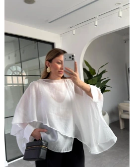 BEYAZ UÇUŞAN PELERİN BLUZ 5026