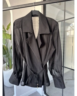 SİYAH VATKALI KİMONO GÖMLEK 5029