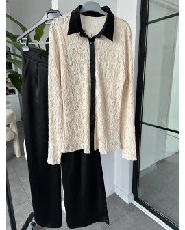 SİYAH DANTEL GÖMLEK SATEN PANTOLON TAKIM 60625