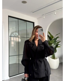 SİYAH VATKALI KİMONO GÖMLEK 5029