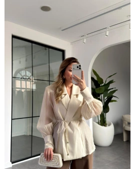 EKRU VATKALI KİMONO GÖMLEK 5029