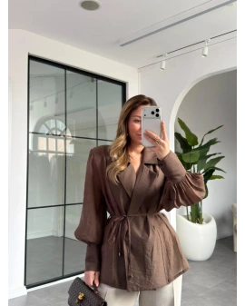 KAHVE VATKALI KİMONO GÖMLEK 5029