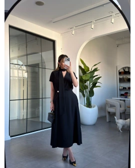SİYAH TEK DÜĞMELİ ELBİSE 6767