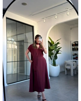BORDO TEK DÜĞMELİ ELBİSE 6767