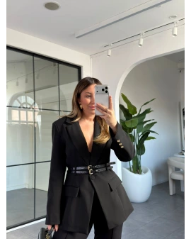 SİYAH ÇİFT KEMERLİ CEKET PANTOLON TAKIM 9268