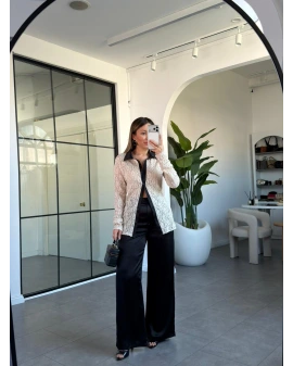 SİYAH DANTEL GÖMLEK SATEN PANTOLON TAKIM 60625