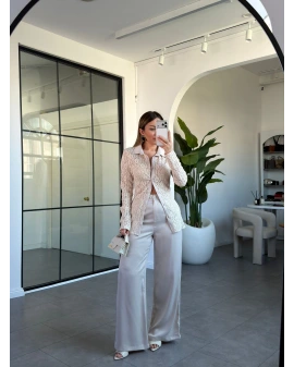 TAŞ DANTEL GÖMLEK SATEN PANTOLON TAKIM 60625