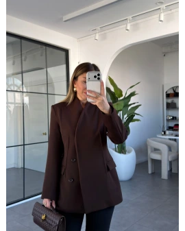 KAHVE GİZLİ DÜĞME CEKET