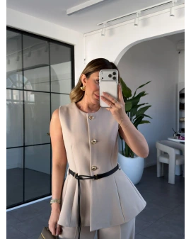 TAŞ KEMERLİ GOLD DÜĞMELİ YELEK 9682