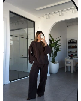 KAHVERENGİ BLUZ PANTOLON TAKIM 51322