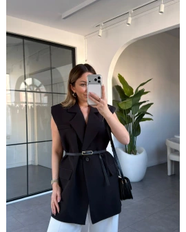 SİYAH KEMERLİ SALAŞ YELEK 4545