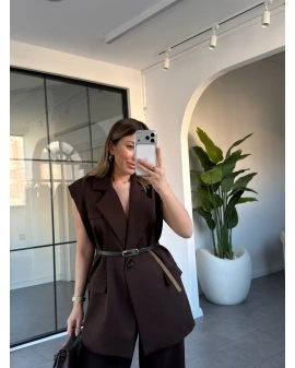 KAHVE KEMERLİ SALAŞ YELEK 4545
