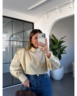 KREM DİK YAKA TASARIM GÖMLEK 8584