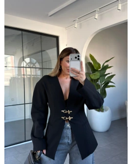 SİYAH GOLD KANCA DETAYLI CEKET 9726