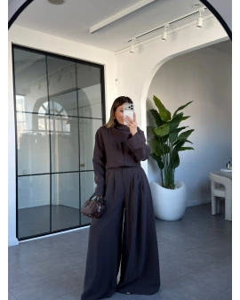 KAHVE ŞAL YAKA GÖMLEK PANTOLON TAKIM 0679