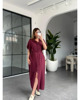 BORDO ZR DÜĞMELİ ELBİSE