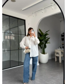 BEYAZ ÇİZGİLİ DOKULU GÖMLEK