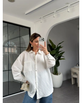 BEYAZ ÇİZGİLİ DOKULU GÖMLEK