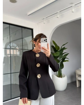 SİYAH GOLD GÜL DÜĞMELİ BELDEN OTURTMALI CEKET