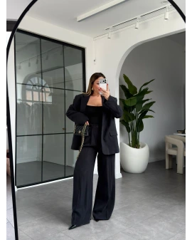 SİYAH DOKULU TENSEL OVERSİZE CEKET TAKIM 95490