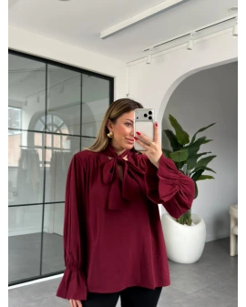 BORDO YAKASI BAĞLAMALI VATKALI BLUZ 1016