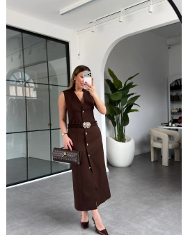 KAHVE ZR TOKALI ELBİSE 8381