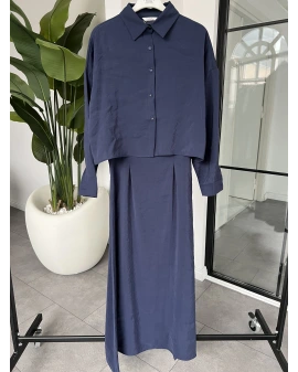 LACİVERT GÖMLEK ELBİSE İKİLİ TAKIM