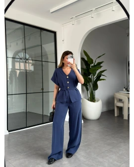 LACİVERT V YAKA DÜĞMELİ MODAL TAKIM 9521