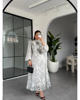 SİYAH YAKASI FULAR DETAYLI ELBİSE 9804