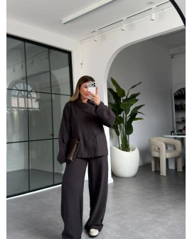 FÜME ASİMETRİK DÜĞMELİ GÖMLEK PANTOLON TAKIM 51335