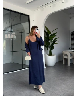 LACİVERT GÖMLEK ELBİSE İKİLİ TAKIM