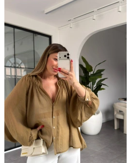 OLİVE OVERSİZE TRANSPARAN GÖMLEK