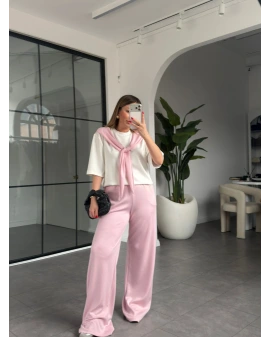 PEMBE FULAR DETAYLI MODAL EŞOFMAN TAKIMI